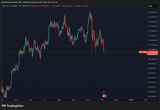 مخطط بياني لسعر عملة بيتكوين يعرض المستوى الأدنى حديثاً
