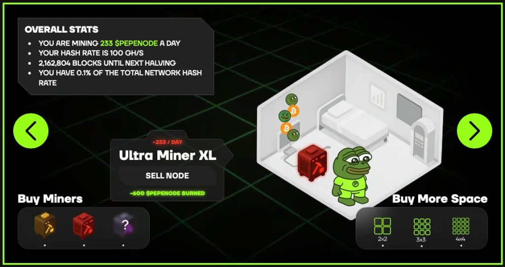 Pepenode Coin frog inside the small room