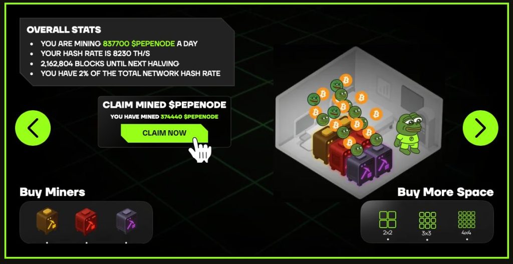 بيانات غرفة تعدين تحوي عدة أجهزة وشخصية عملة بيبي